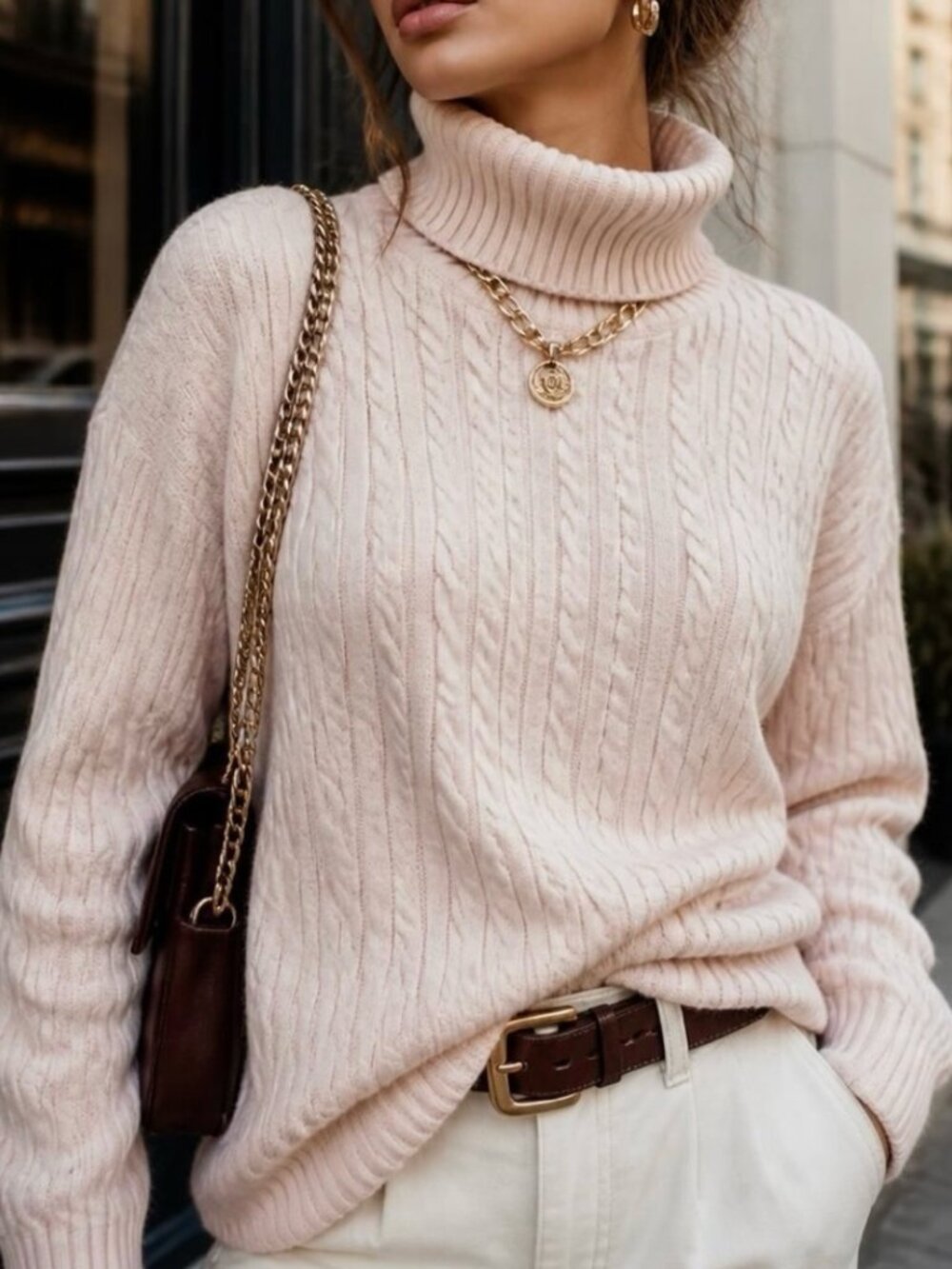 Charter Club 2 Ply 100% Cashmere Soft Cable Knit Turtleneck Sweater Top Pink XL
